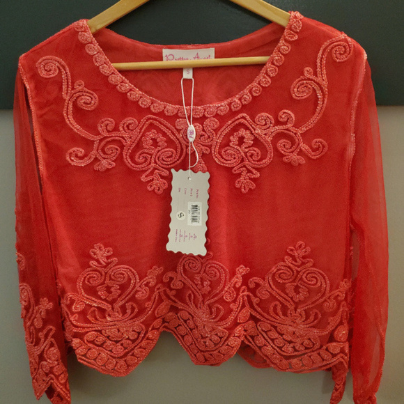 Pretty Angel Tops - Pretty Angel Top with Decorative Embroidery - Red